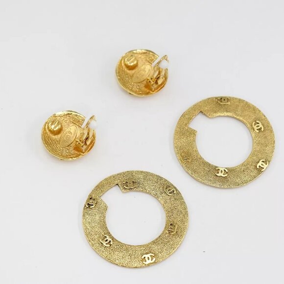 CHANEL CC logos Hoop 2 way Dangle Earrings Gold Tone 29 Auth w/Box #19000 - Picture 6 of 8